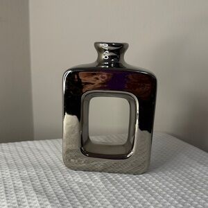 Modern Silver Ceramic Hollowed Vase